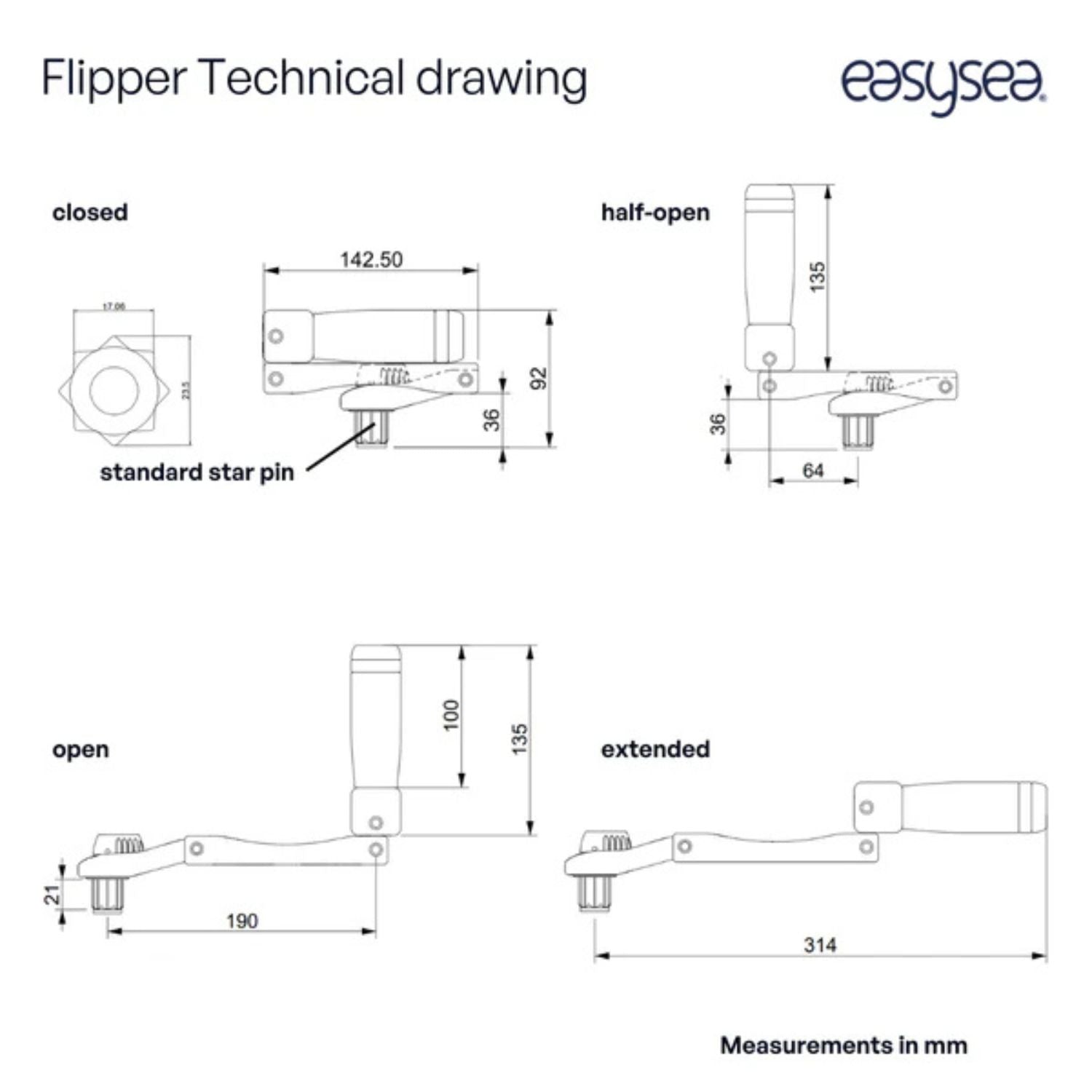 Easysea Flipper, Ihopfällbart Vinschhandtag